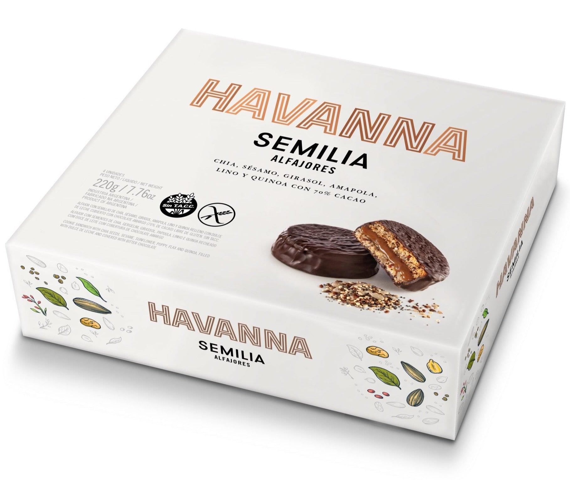 Havanna Alfajor Semolina Dulce de Leche Cob. Chocolate 70% Cacao 4 x 55g - BR Emporio